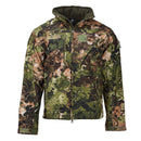 MIL-TEC army softshell tactical jacket with camouflage, fleece lining, waterproof hood, and multiple pockets for outdoor use.