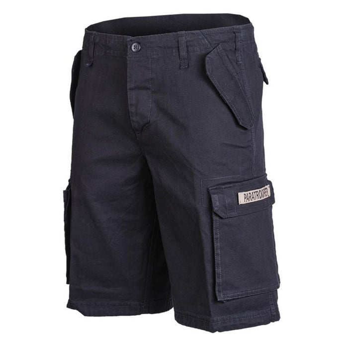 Mil-Tec zwarte lichtgewicht parachutistenshort van moleskin met cargozakken en riemlussen voor gebruik buitenshuis en op het werk