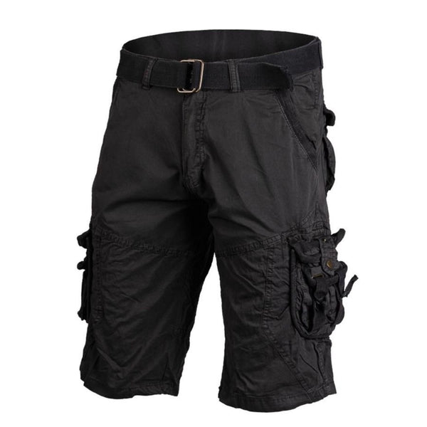 Black Mil-Tec Germany military-style cargo shorts with adjustable waist and multiple secure pockets, prewashed vintage look.