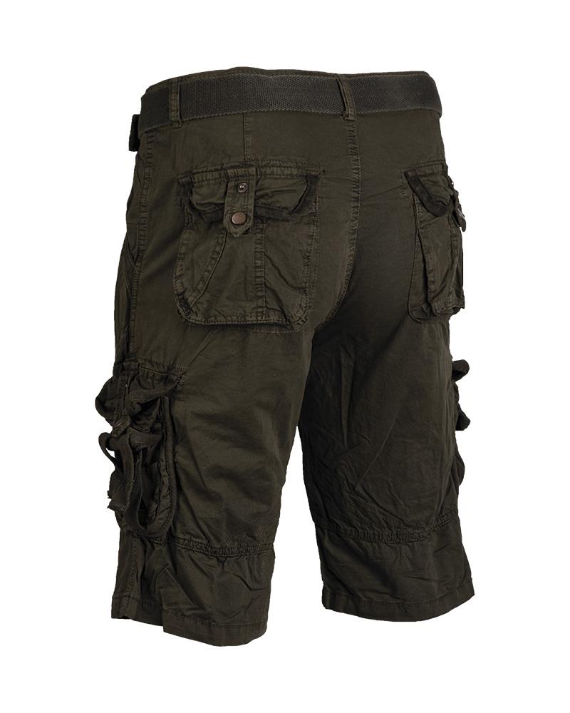 Mil-Tec vintage olive green prewashed combat shorts with secure flap pockets and rugged military style.