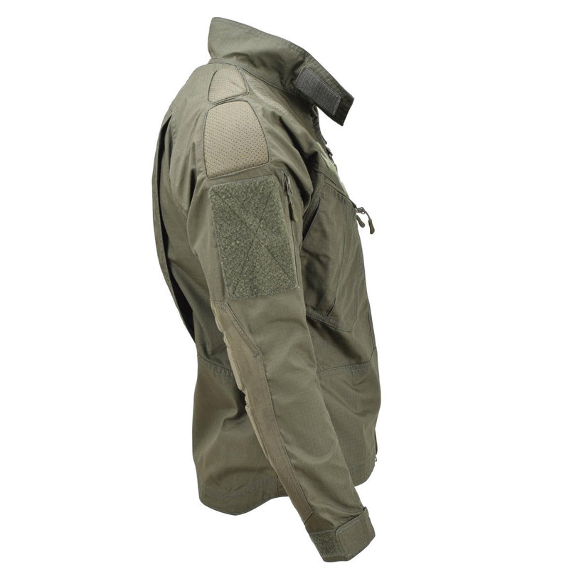Olive drab Mil-Tec Chimera military style jacket with ripstop fabric, reinforced elbows, and multiple utility pockets.