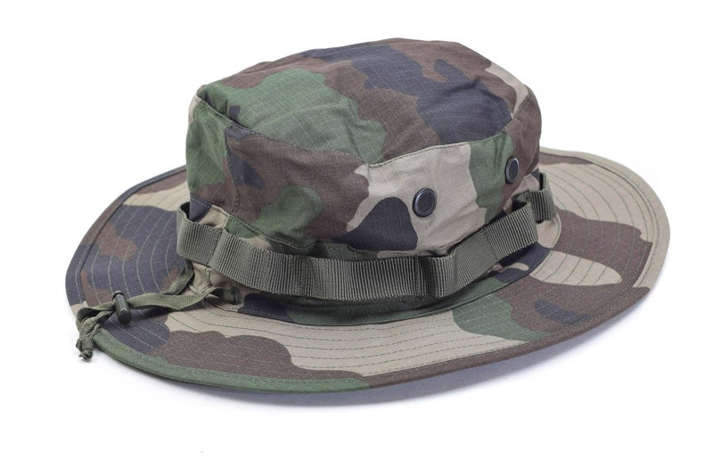 Military style lightweight boonie hat in CCE camo with adjustable chinstrap and durable ripstop fabric for outdoor use