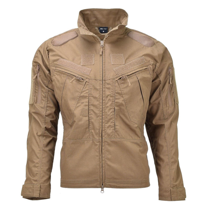 Mil-Tec militaire stijl ripstop donker coyotebruin tactisch jack met zakken met ritssluiting en versterkte ellebogen.