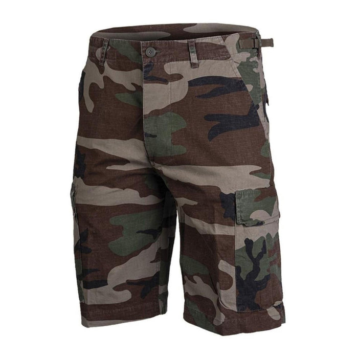 Mil-Tec lichtgewicht ripstopshort in Amerikaanse legerstijl, voorgewassen boscamo, met cargozakken voor gebruik buitenshuis