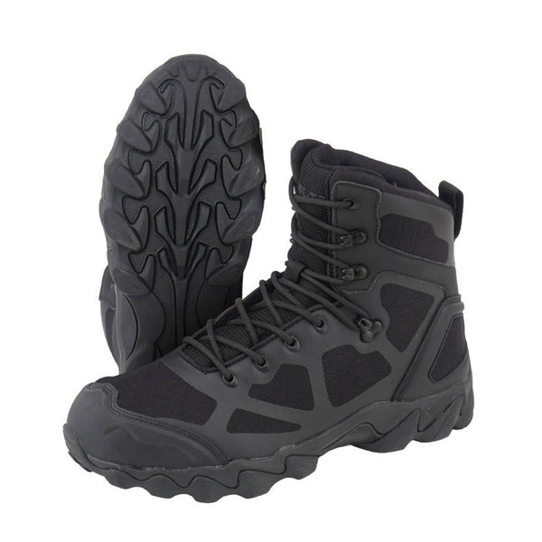 Black MIL-TEC Chimera tactical boots with high ankle support, lightweight design, and rugged slip-resistant sole.