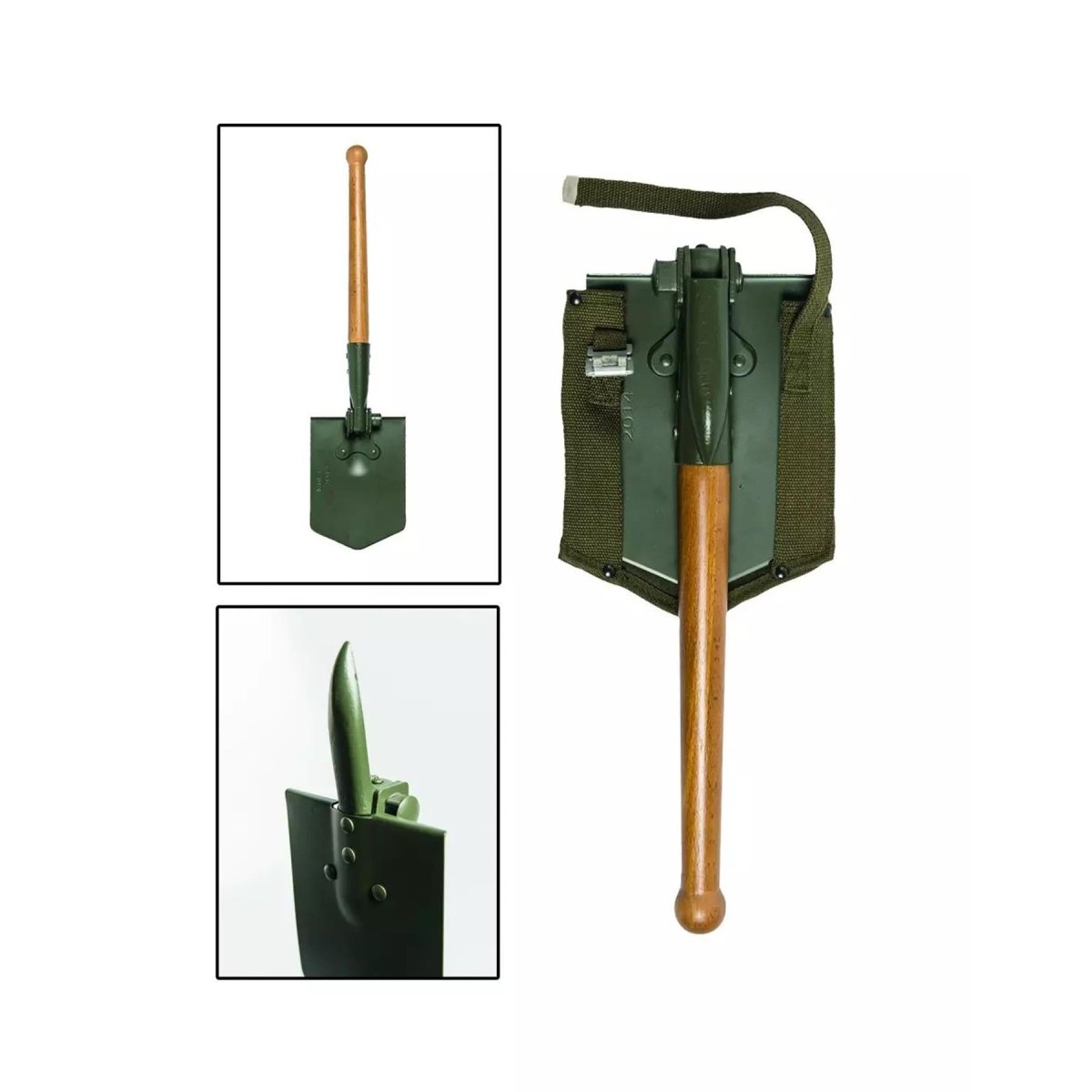 MIL-TEC opvouwbare schop 63 cm lengte stalen mes houten handgreep afgedekt inbegrepen