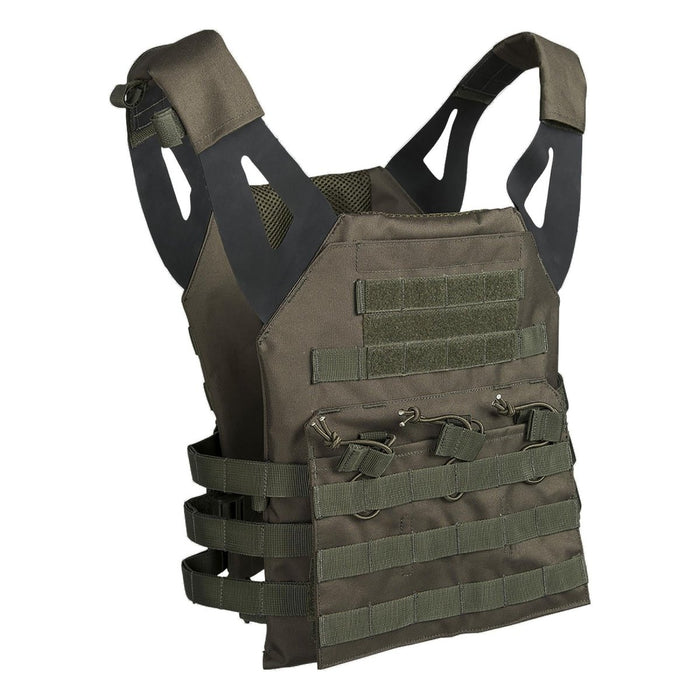 Olijfgroen MIL-TEC GEN II tactisch plate carrier vest met verstelbare bandjes en MOLLE-band voor modulaire uitrustingsbevestiging