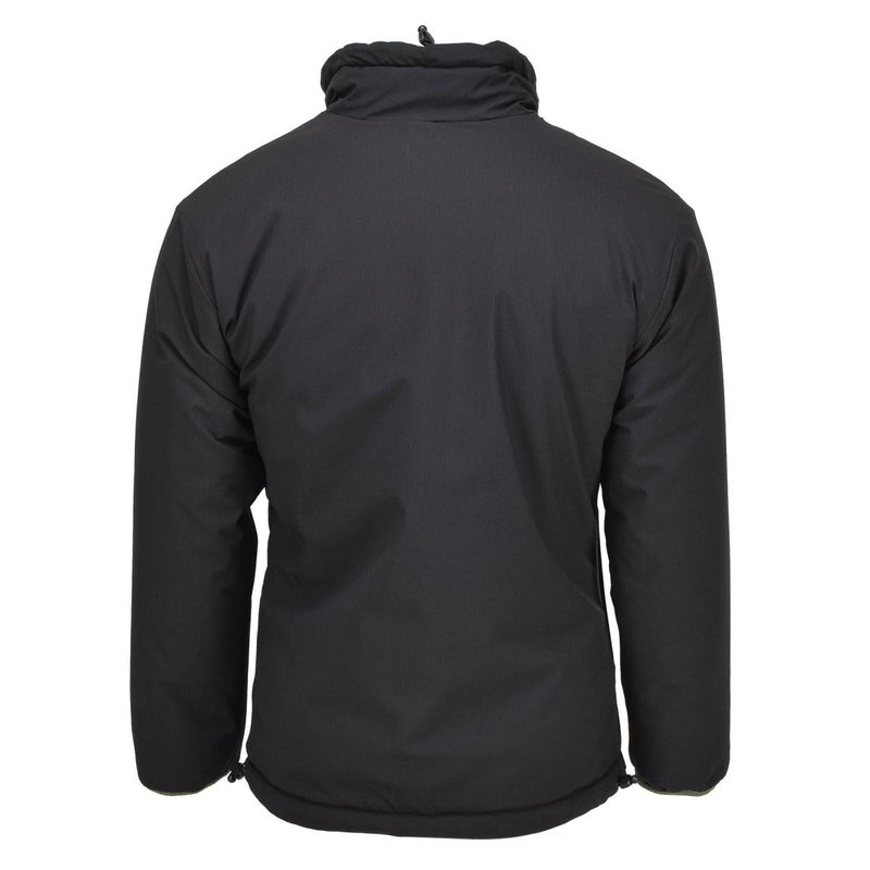 Back view of MIL-TEC reversible cold weather jacket in black, windproof and insulated for outdoor use.
