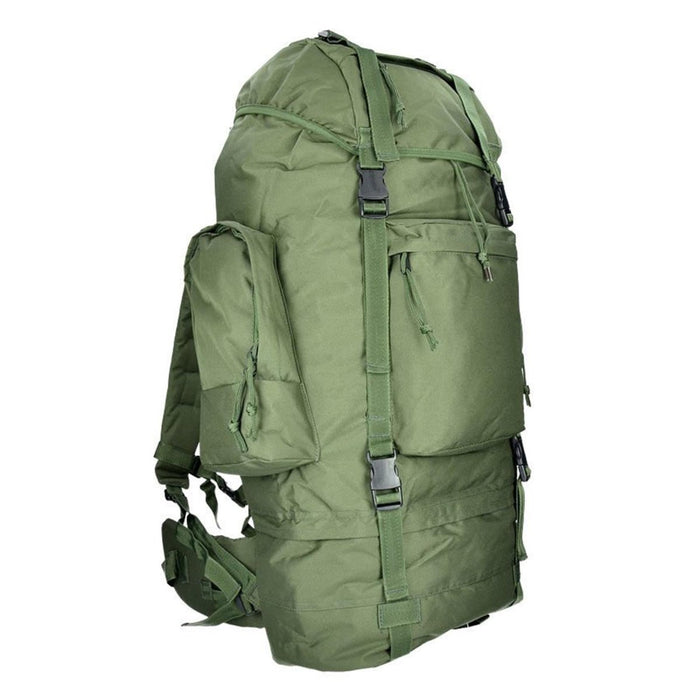 Groene MIL-TEC RANGER 75L tactische wandelrugzak met meerdere compartimenten en verstelbare bandjes voor buitenavonturen