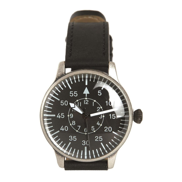 MIL - TEC Retro Pilot Watch Quartz Mechanism Natural Leather Bracelet Black - GoMilitar