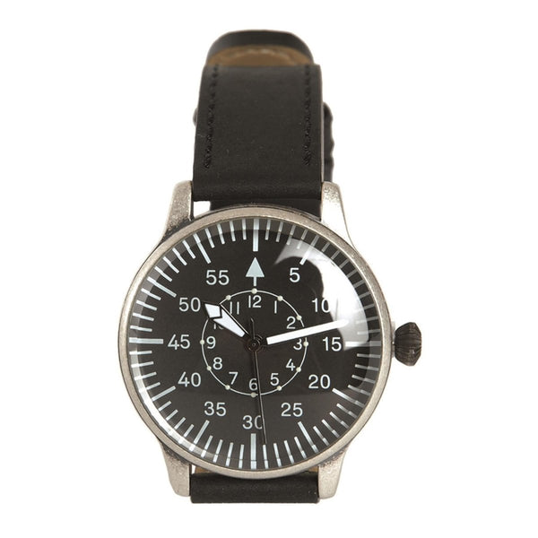 MIL - TEC Retro Pilot Watch Quartz Mechanism Natural Leather Bracelet Black - GoMilitar