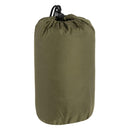 Compact olive green waterproof MIL-TEC survival bivy sleeping bag in a lightweight drawstring storage sack.