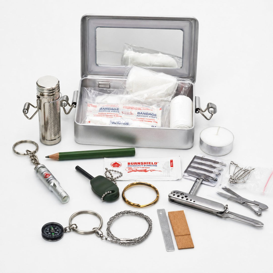 Mil-Tec Survival Kit Aluminium Box Emergency Outdoor Camping Wandeluitrusting