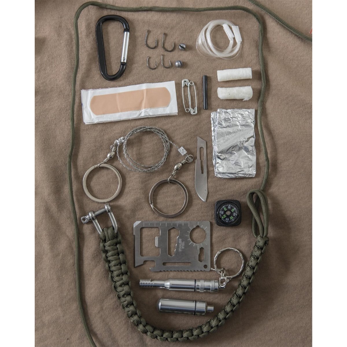 MIL-TEC Survival Kit Groot 12m Paracord Fire Starter Kompasfluit Zwart