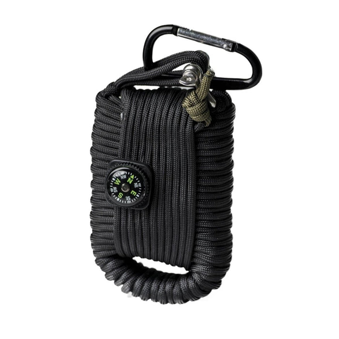 MIL - TEC Survival Kit Groot 12m Paracord Fire Starter Kompas Fluitje Zwart - GoMilitar