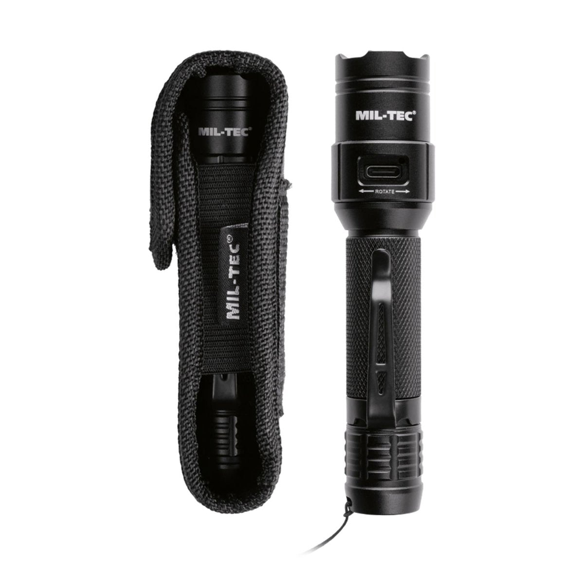 MIL-TEC tactische zaklamp 450 lumen USB-C oplaadbare staartschakelaar Cree