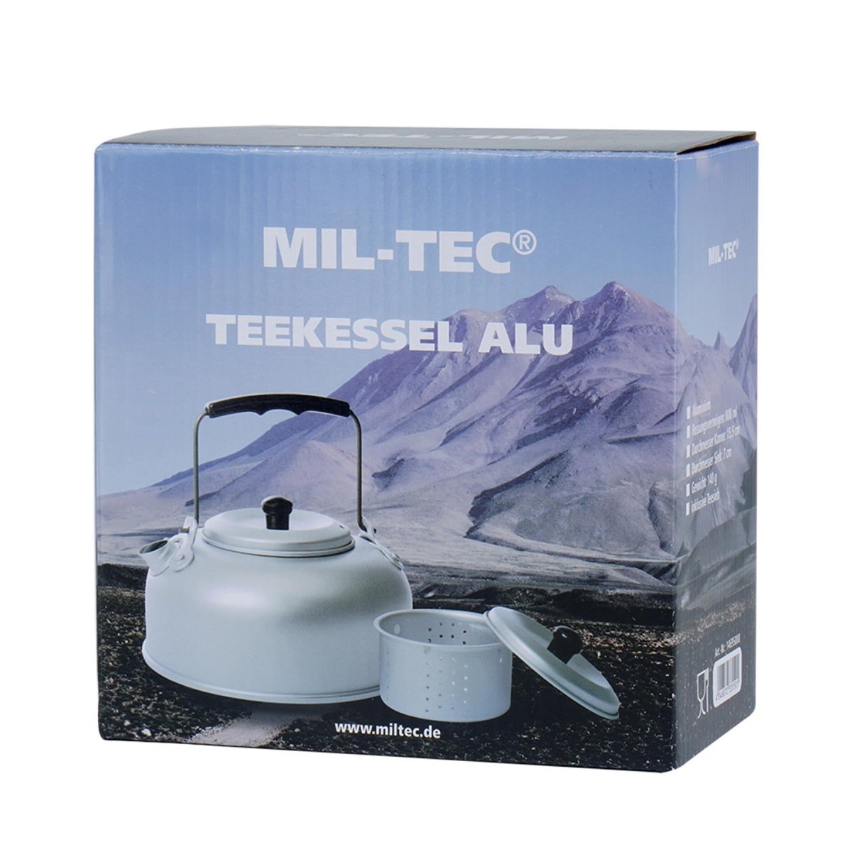 MIL-TEC Teakettle aluminium lichtgewicht 800 ml kamperen Outdoor Kettle Tea Strainer
