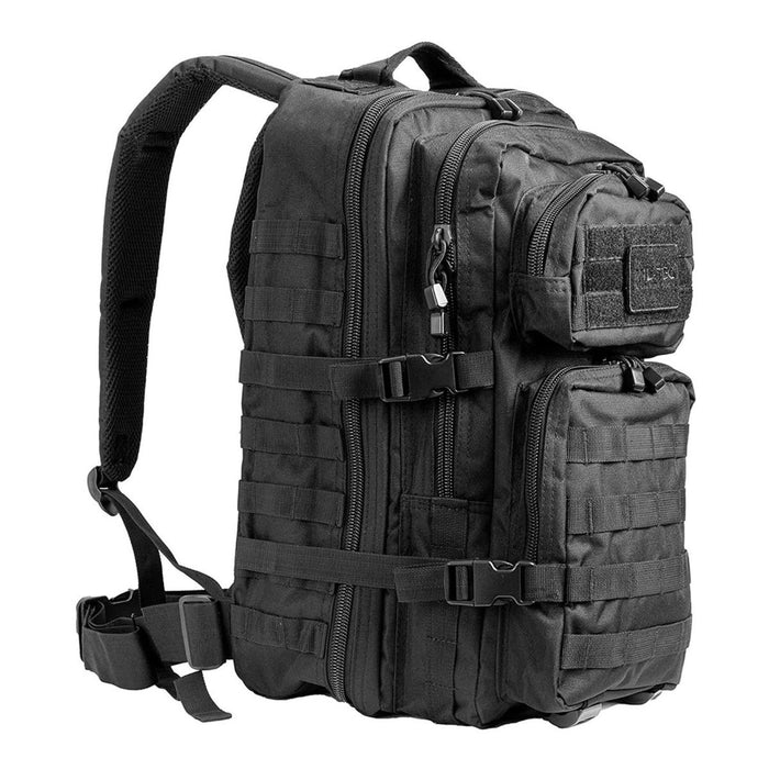 Zwarte MIL-TEC US Assault 36L tactische rugzak met meerdere compartimenten en verstelbare bandjes voor wandelen en buitengebruik