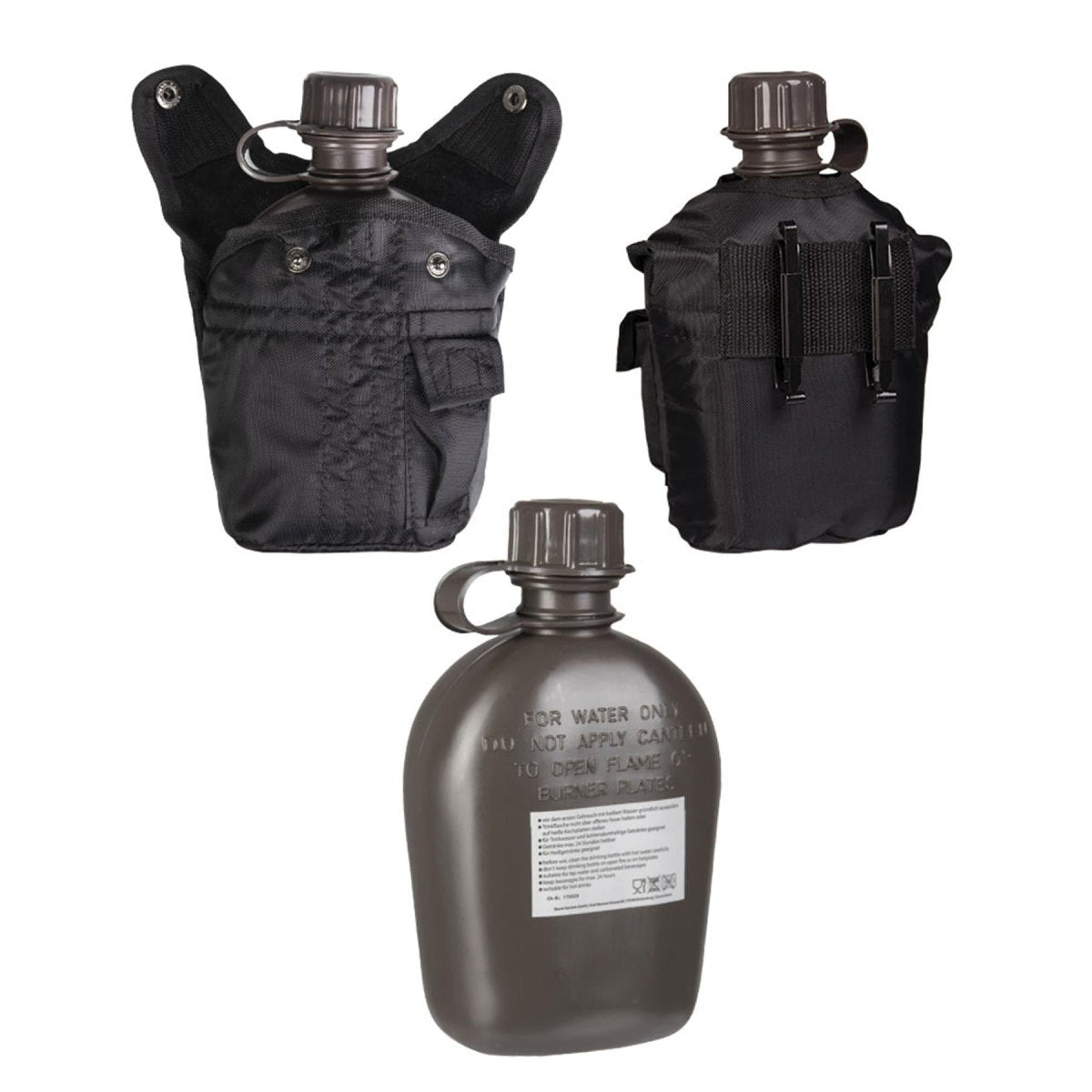 MIL-TEC Amerikaanse stijl plastic kantine 1L hoes inbegrepen Tactisch Buiten Zwart