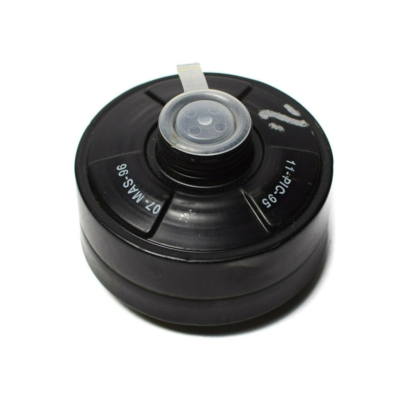 Black Modern Filter CF F3 40mm cartridge canister for gasmask protection, designed for NBC scenarios, collectible item