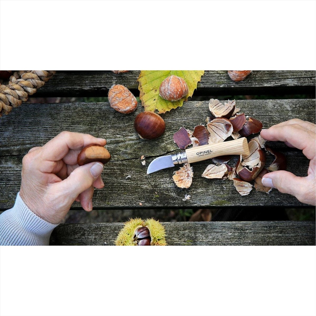 Opinel N°07 Kastanje Knoflook Opvouwbaar Zakmes 12C27 Lemmet Walnoot Handvat