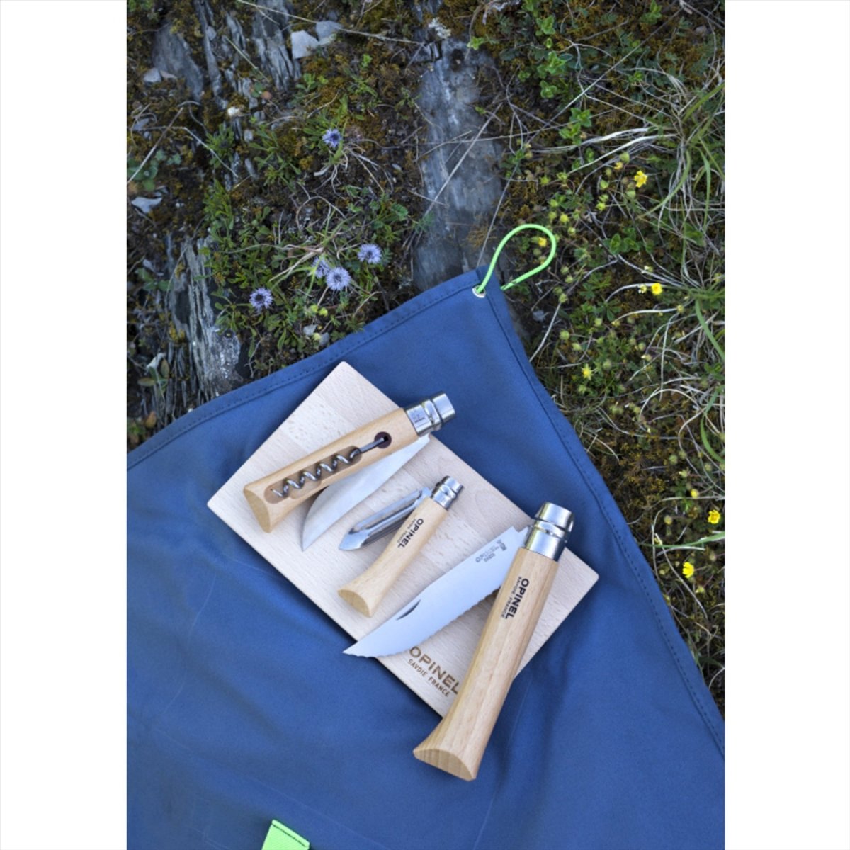Opinel Nomand kookset outdoor 5-delig mesbord handdoek reisset blauw