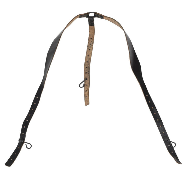 Originele Oostenrijkse militaire leren jarretel Y - riem verstelbaar zwart vintage - GoMilitar