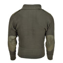 Green sweater with elbow patches on a white background