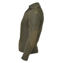 Green knitted sweater with a collar on a white background