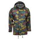 Belgian military waterproof jacket with jigsaw camouflage print made from durable seyntex material and hooded design.