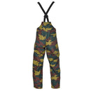 Original Belgian military waterproof pants in jigsaw camo with suspenders, reinforced knees, and multiple pockets.