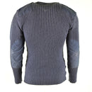 Back view of Original British Army wool Commando Jumper in blue grey with reinforced elbow and shoulder patches