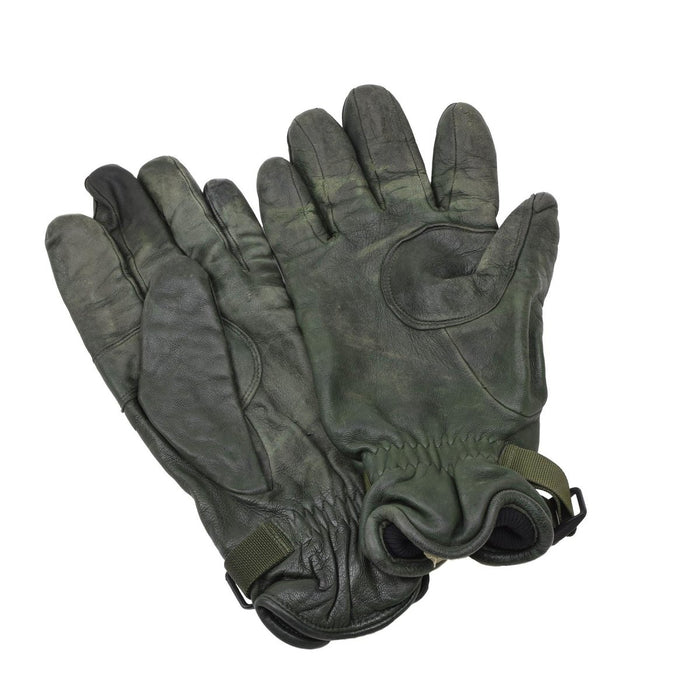 Paar originele Britse militaire MK II lederen handschoenen in donkergroen met voering voor handbescherming