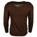 Back view of original Bulgarian army brown V-neck pullover sweater with ribbed cuffs and hem, durable knit fabric.