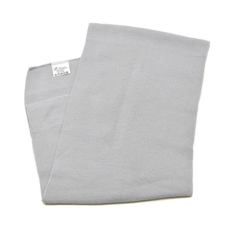 Folded gray fabric with a subtle pattern on a white background