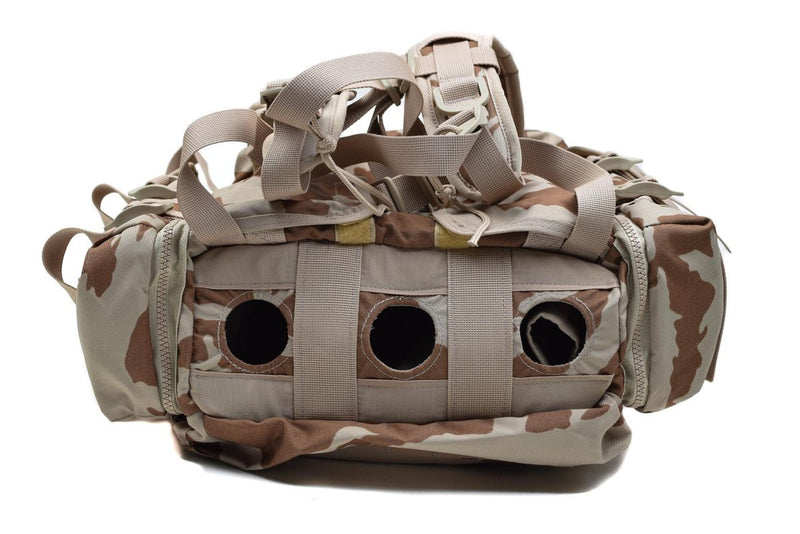 Original Czech Republic military desert camo 30L backpack with MOLLE system, large side pockets, and quick-release straps.