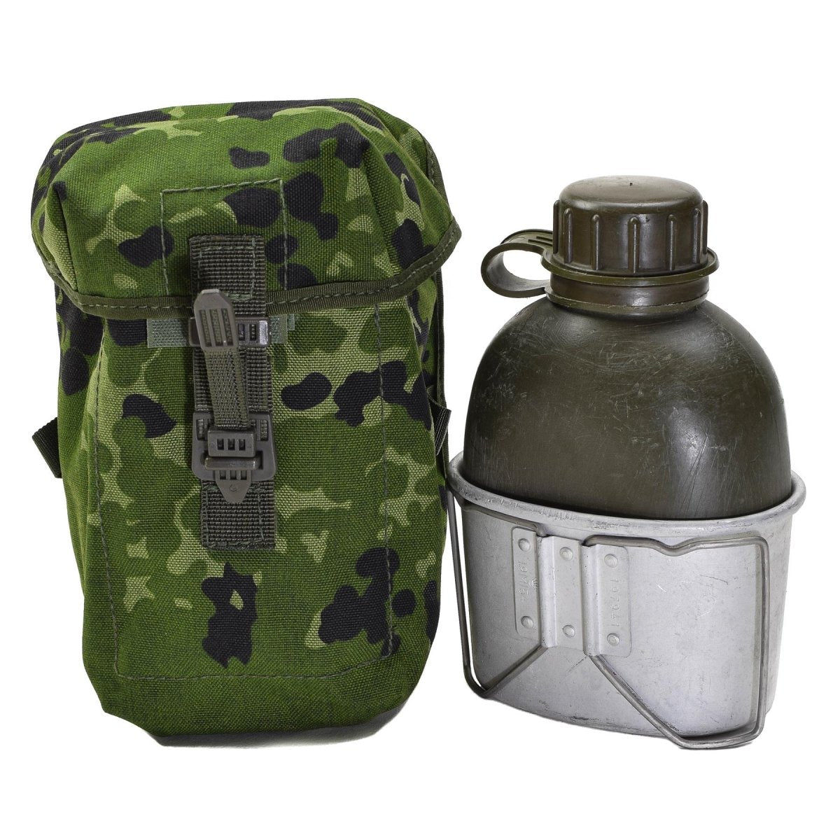 Originele Deense militaire fleskante kantine pouch Universal Attachment DK Camouflage
