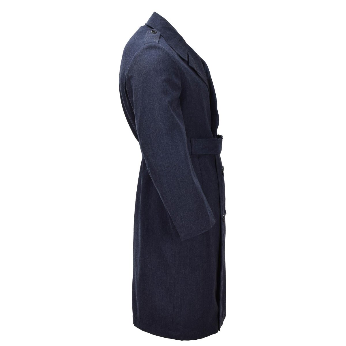 Originele Nederlandse militaire formele kledingjas met dubbele rij knopen en riem blauw