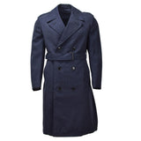 Originele Nederlandse militaire formele kledingjas met dubbele rij knopen en riem blauw