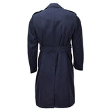 Originele Nederlandse militaire formele kledingjas met dubbele rij knopen en riem blauw