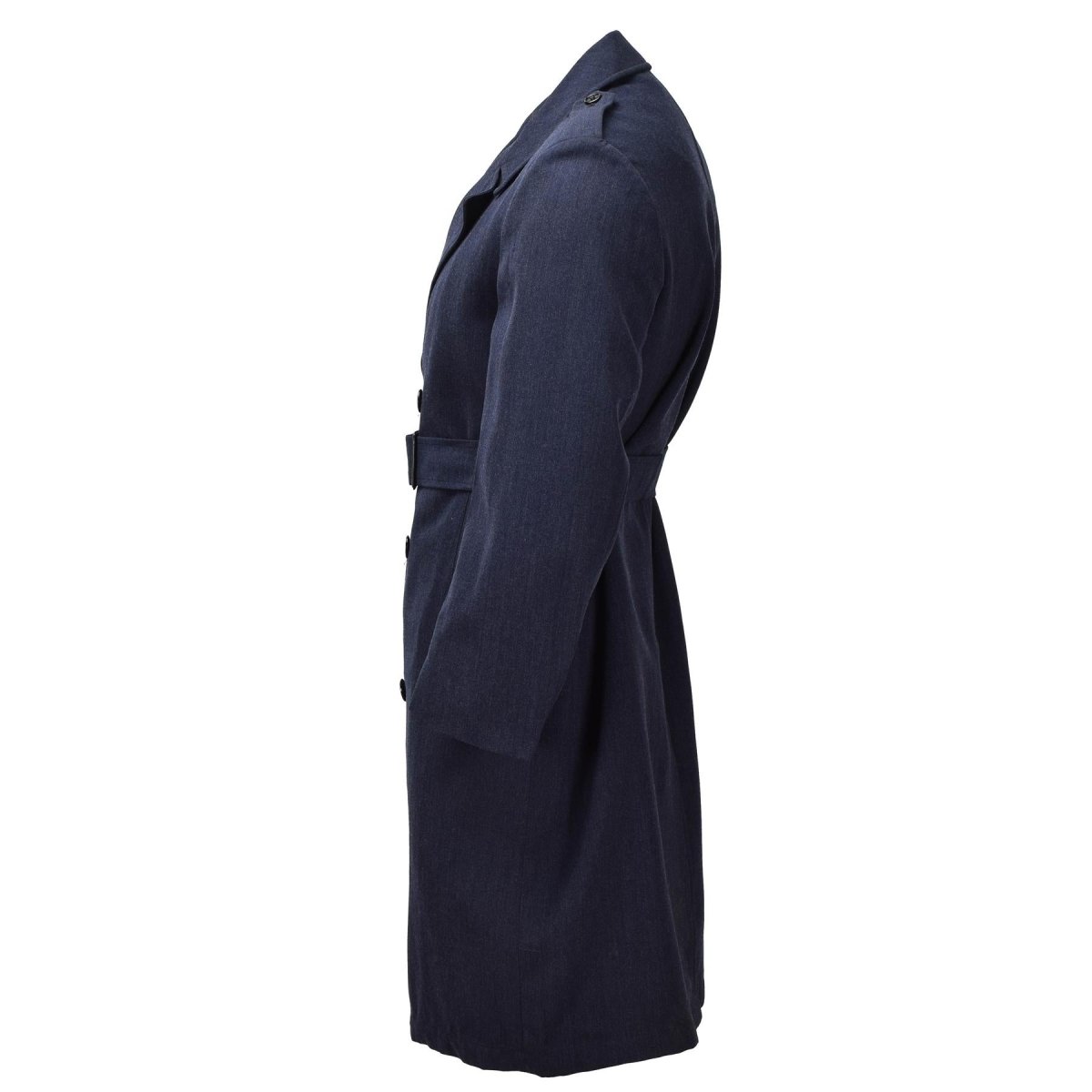 Originele Nederlandse militaire formele kledingjas met dubbele rij knopen en riem blauw