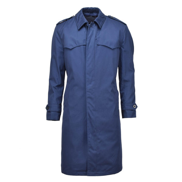 Original Dutch Military men's blue trench coat raincoat with quilted liner, durable and water-resistant for harsh weather.