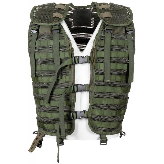 Origineel Nederlands militair groen tactisch gevechtsvest met MOLLE-systeem voor modulaire uitrustingsbevestiging en duurzaam gebruik