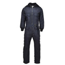 Black Original Dutch military winter coverall with faux fur hood, multiple pockets, adjustable cuffs, and belt buckle.