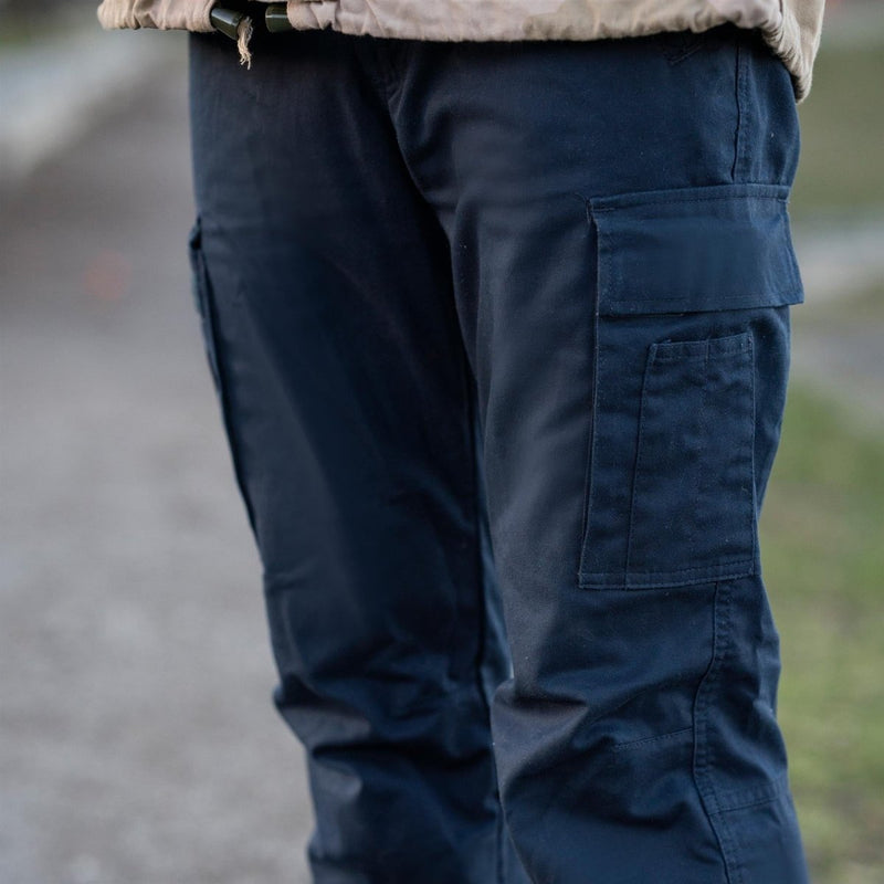 Originele Nederlandse militaire werkbroek mannen versterkte knieën vrachtzakken blauw