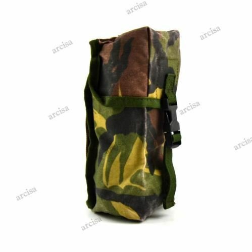 Dutch Netherlands army MOLLE camouflage military utility pouch for carrying smoke grenades, durable canvas design.