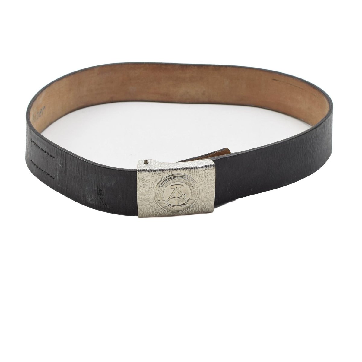 Originele Oost-Duitse militaire leren riem soldaat metalen doosgesp zwart