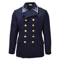 Originele Oost-Duitse militaire VM overjas met dubbele rij knopen, vintage blauw