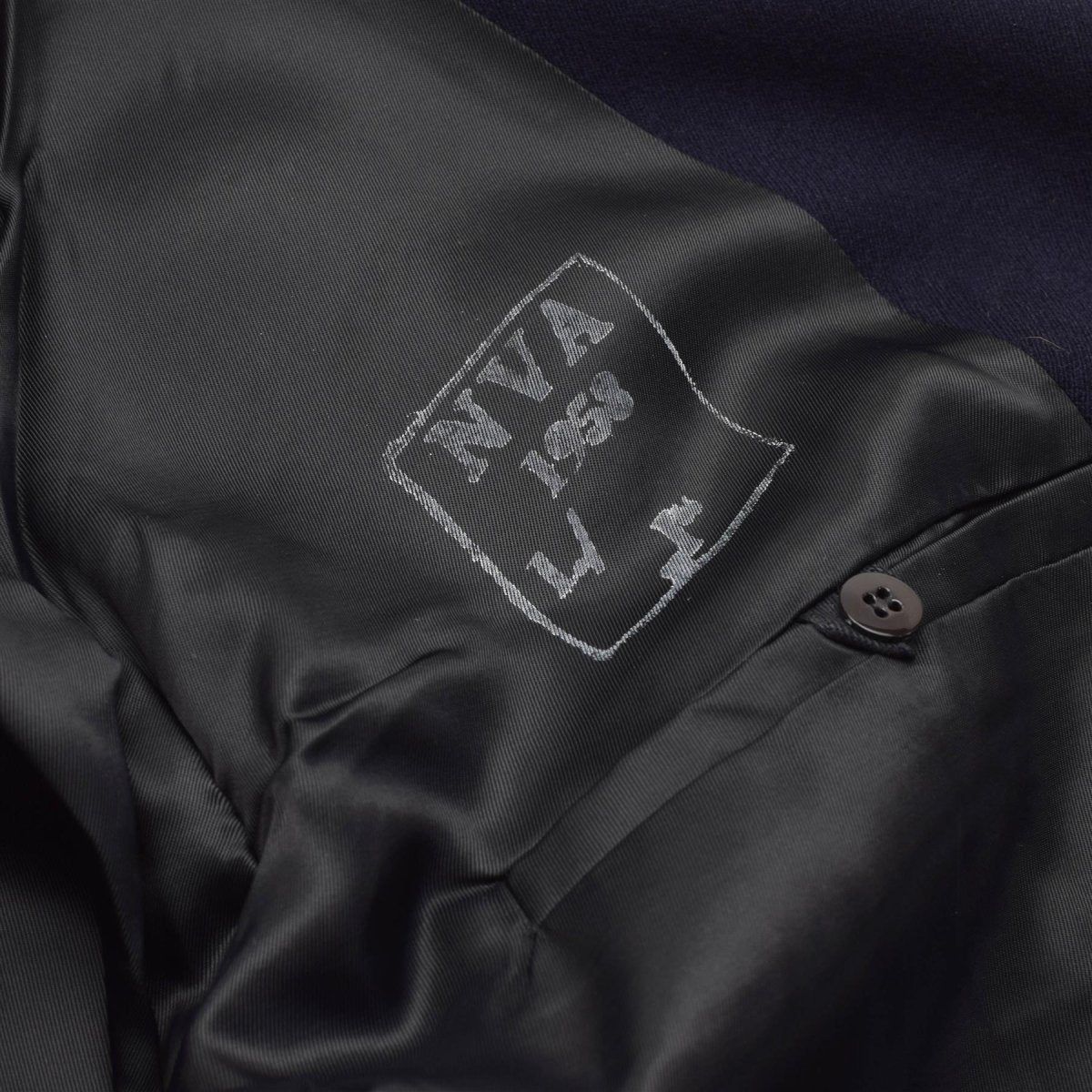 Originele Oost-Duitse militaire VM overjas met dubbele rij knopen, vintage blauw