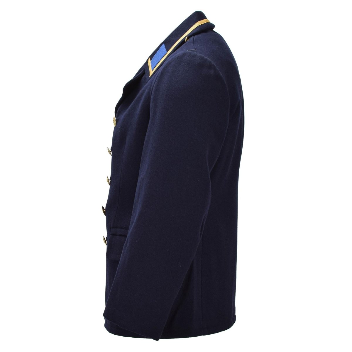 Originele Oost-Duitse militaire VM overjas met dubbele rij knopen, vintage blauw